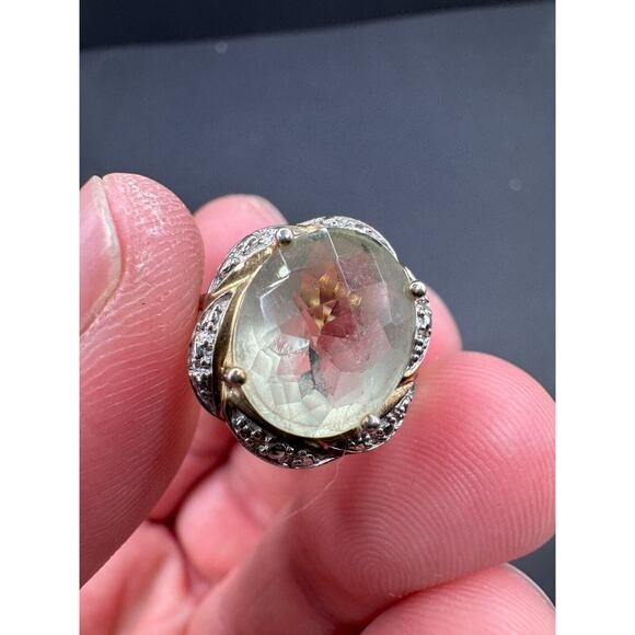 Clyde Duneier CID 925 Sterling Silver Gold Tone Oval Cut Aquamarine Ring Sz 7 - Picture 7 of 8